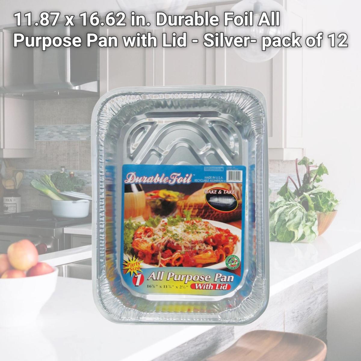 Picture of Home Plus 6392120 11.87 x 16.62 in. Durable Foil All Purpose Pan with Lid - Silver- pack of 12