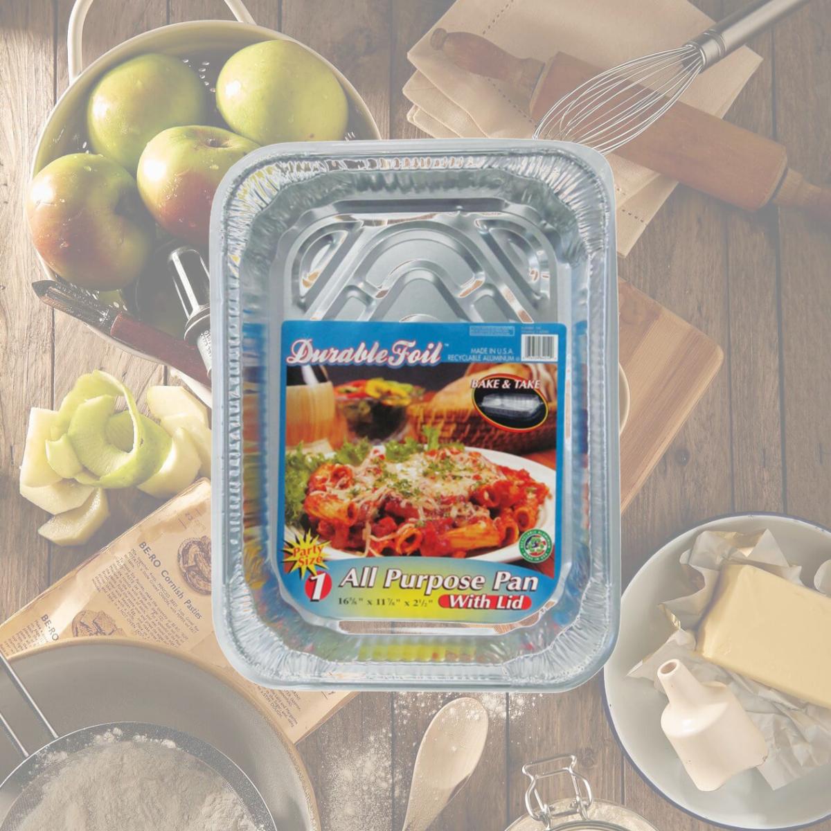 Picture of Home Plus 6392120 11.87 x 16.62 in. Durable Foil All Purpose Pan with Lid - Silver- pack of 12