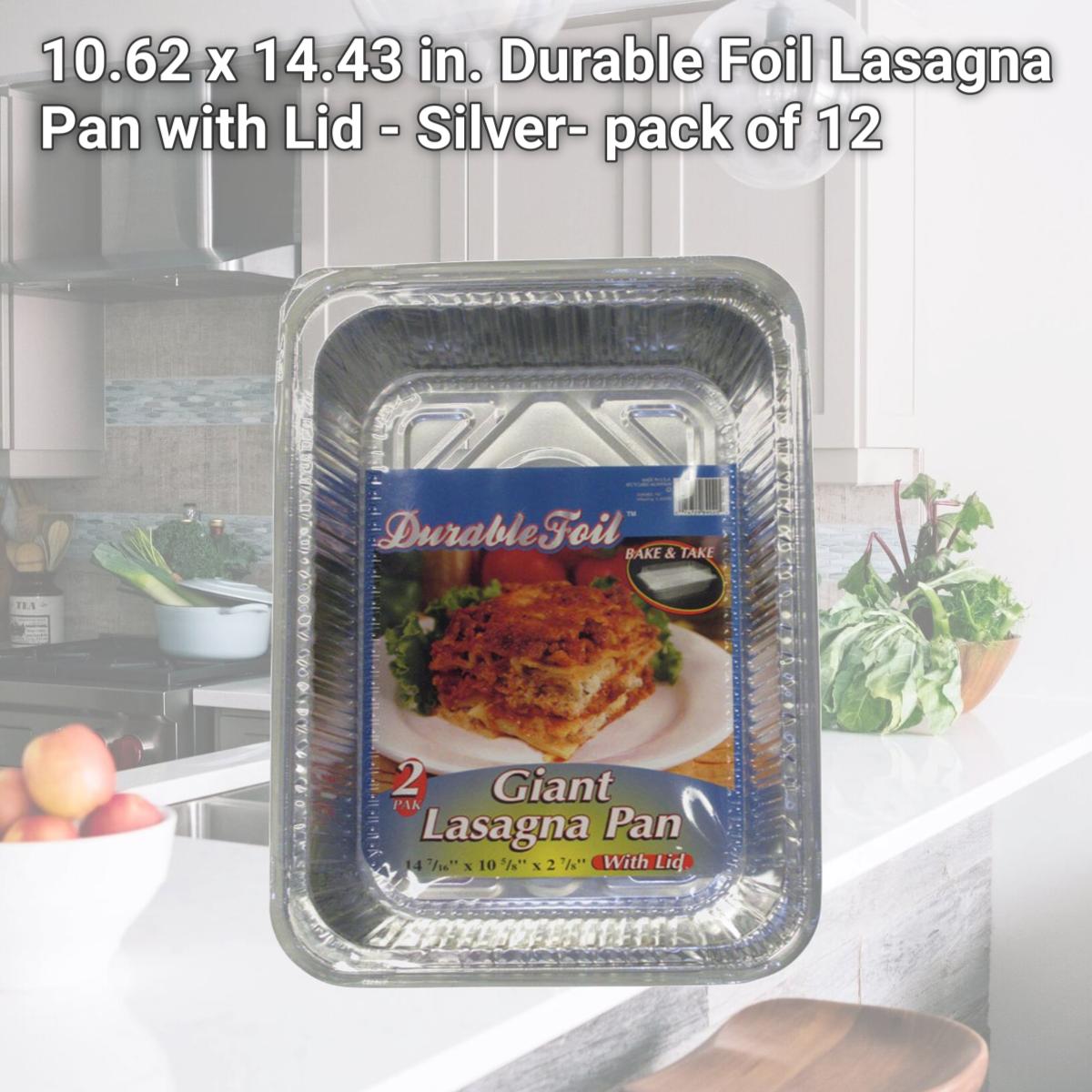 Picture of Home Plus 6392138 10.62 x 14.43 in. Durable Foil Lasagna Pan with Lid - Silver- pack of 12