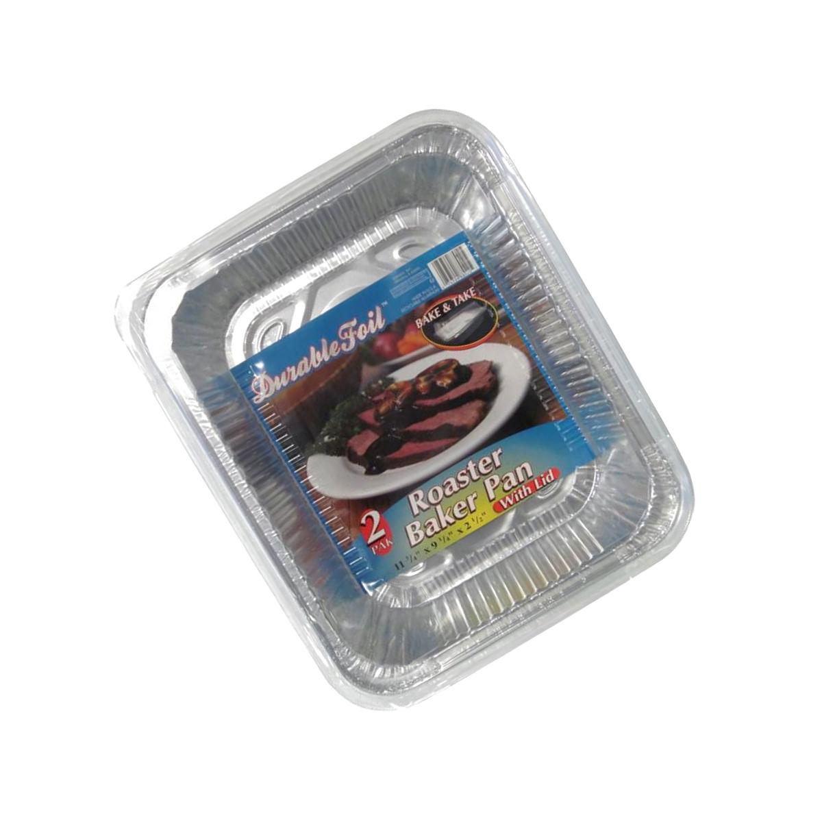 Picture of Home Plus 6392146 9.25 x 11.75 in. Durable Foil Roaster Pan with Lid - Silver- pack of 12