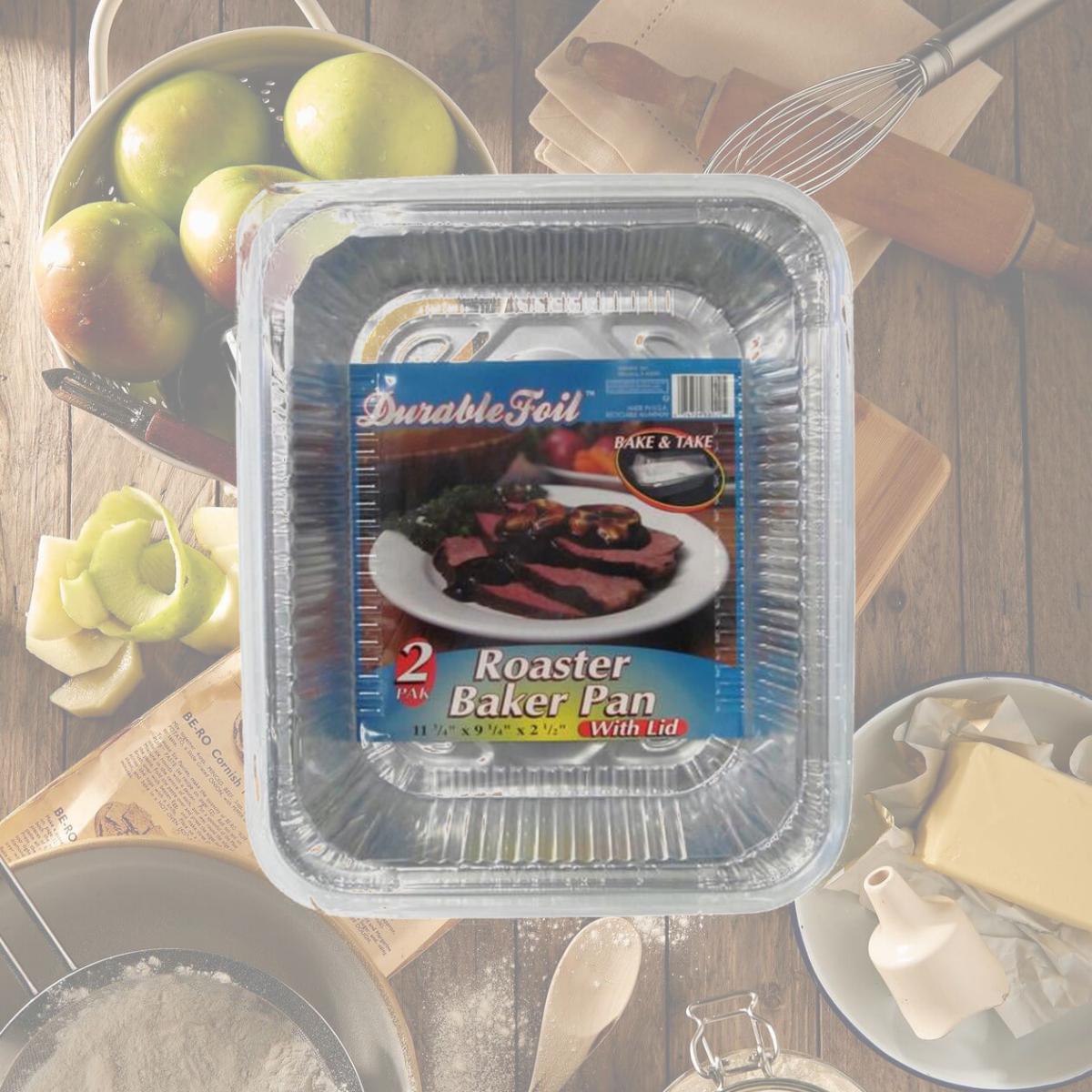 Picture of Home Plus 6392146 9.25 x 11.75 in. Durable Foil Roaster Pan with Lid - Silver- pack of 12