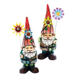 Alpine 8518771 Assorted Gnome With Flower Polyresin Outdoor Garden Statue- Pack Of 4