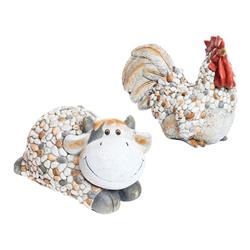 Alpine 8518177 Pebble Cow & Rooster Garden Statue - Assorted- Pack Of 2