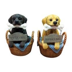 Infinity 8519043 Outdoor Statue Welcome Lab In Basket - Polyresin- Pack Of 2