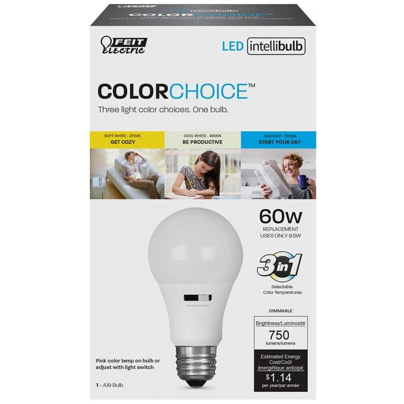 3764909 9.5 Watt 750 Lumens 2700 4000 & 5000 K A-line A19 Intellibulb Colorchoice Led Bulb