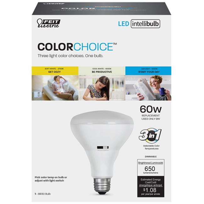 3764891 9 Watt 650 Lumens 2700 4000 & 5000 K Br30 60 Watt Equivalency Intellibulb Colorchoice Led Bulb