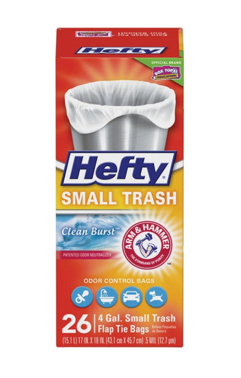 Hefty Trash Bags, Flap Tie, Small, Arm & Hammer, Lavender & Sweet Vanilla, 4 Gallon - 26 bags