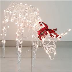 9465055 42 In. Wire Deer With Red Plaid Bow Christmas Figurine White - Metal