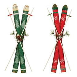Gerson 9435975 18 X 6.75 X 1.5 In. Wood Ski Set Christmas Decoration Red & Green Mdf - Pack Of 6