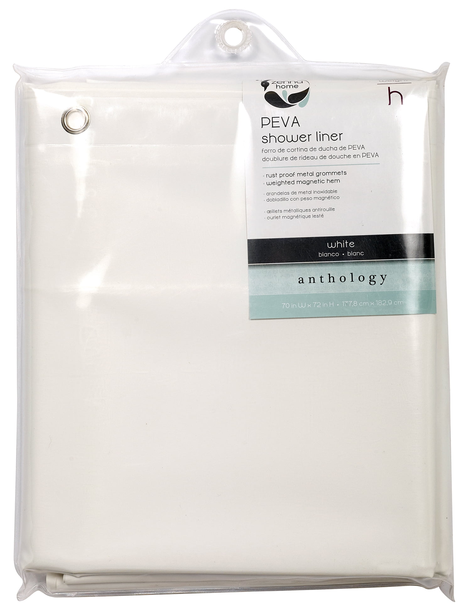 4784682 72 X 70 In. White Solid Shower Curtain Liner