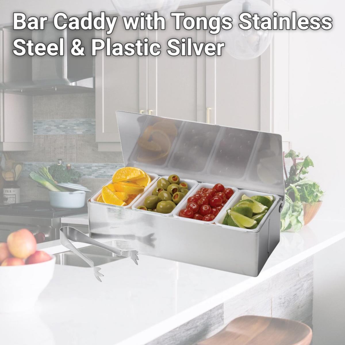 Picture of Tablecraft 6505499 Bar Caddy with Tongs  Stainless Steel &amp; Plastic Silver