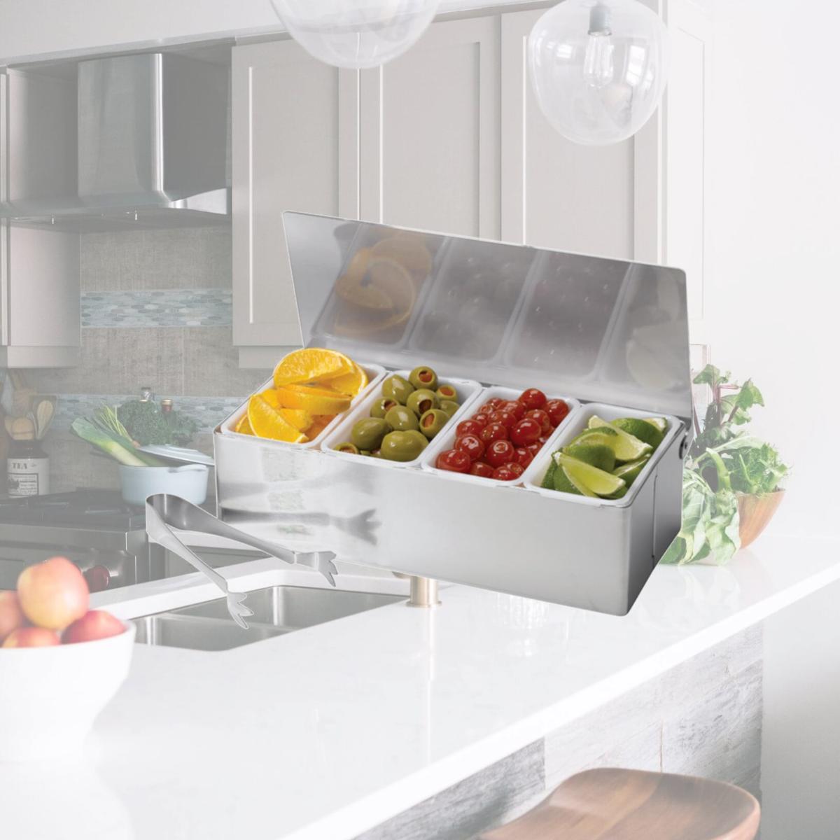 Picture of Tablecraft 6505499 Bar Caddy with Tongs  Stainless Steel &amp; Plastic Silver