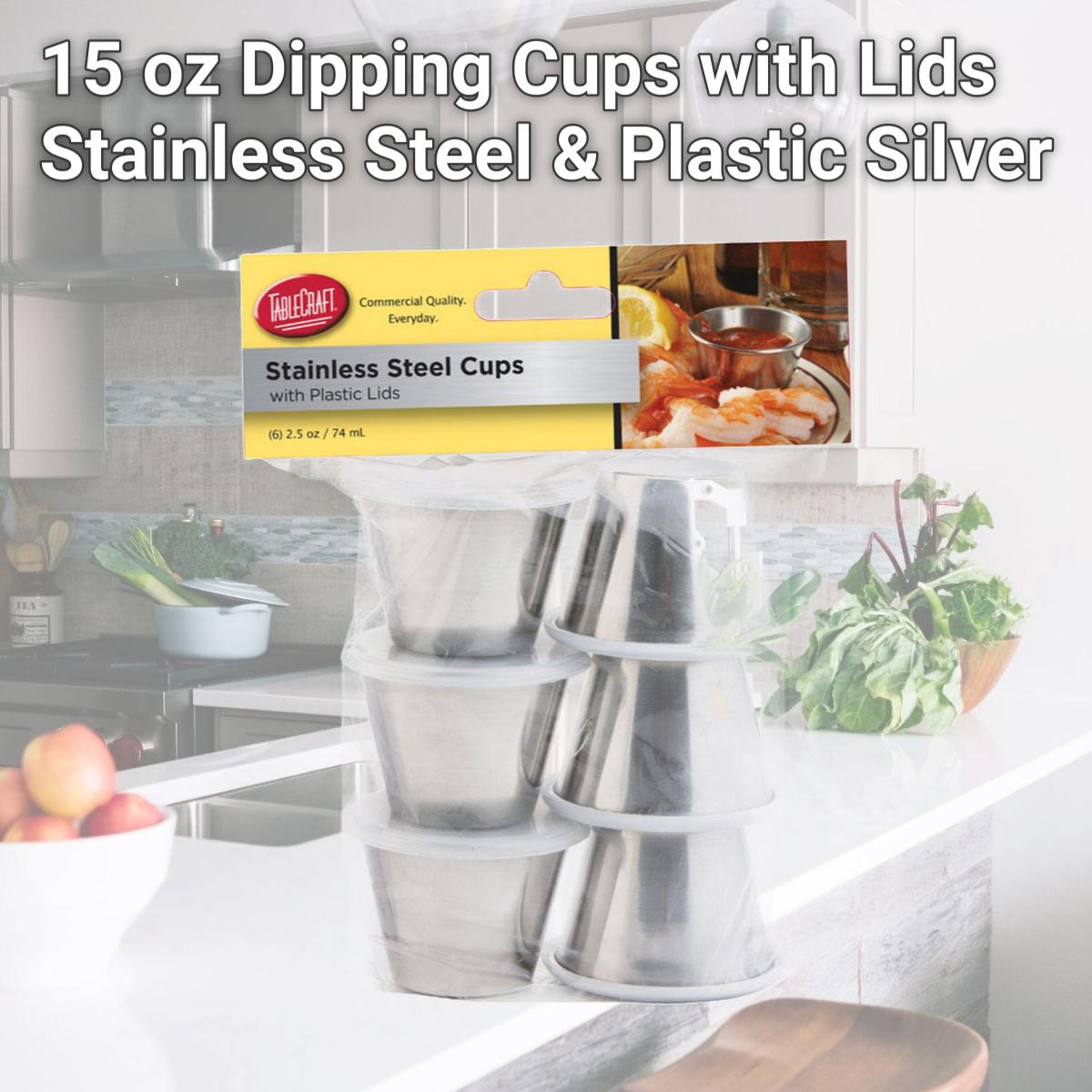 Picture of Tablecraft 6505531 15 oz Dipping Cups with Lids  Stainless Steel &amp; Plastic Silver
