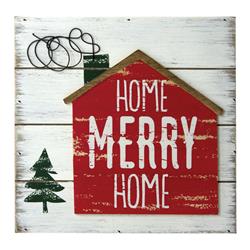 9467424 8 X 1.5 X 8 In. Home Merry Home Plaque Christmas Decoration White & Green & Red Wood - Pack Of 2