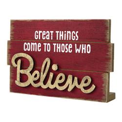 9467226 1 X 6 X 9.5 In. Great Things Come To Those Who Believe Plank Sign Christmas Decoration Red Wood - Pack Of 2