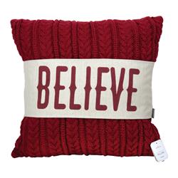 9467390 16 X 16 X 5 In. Believe Knit Pillow Christmas Decoration Red Fabric - Pack Of 2