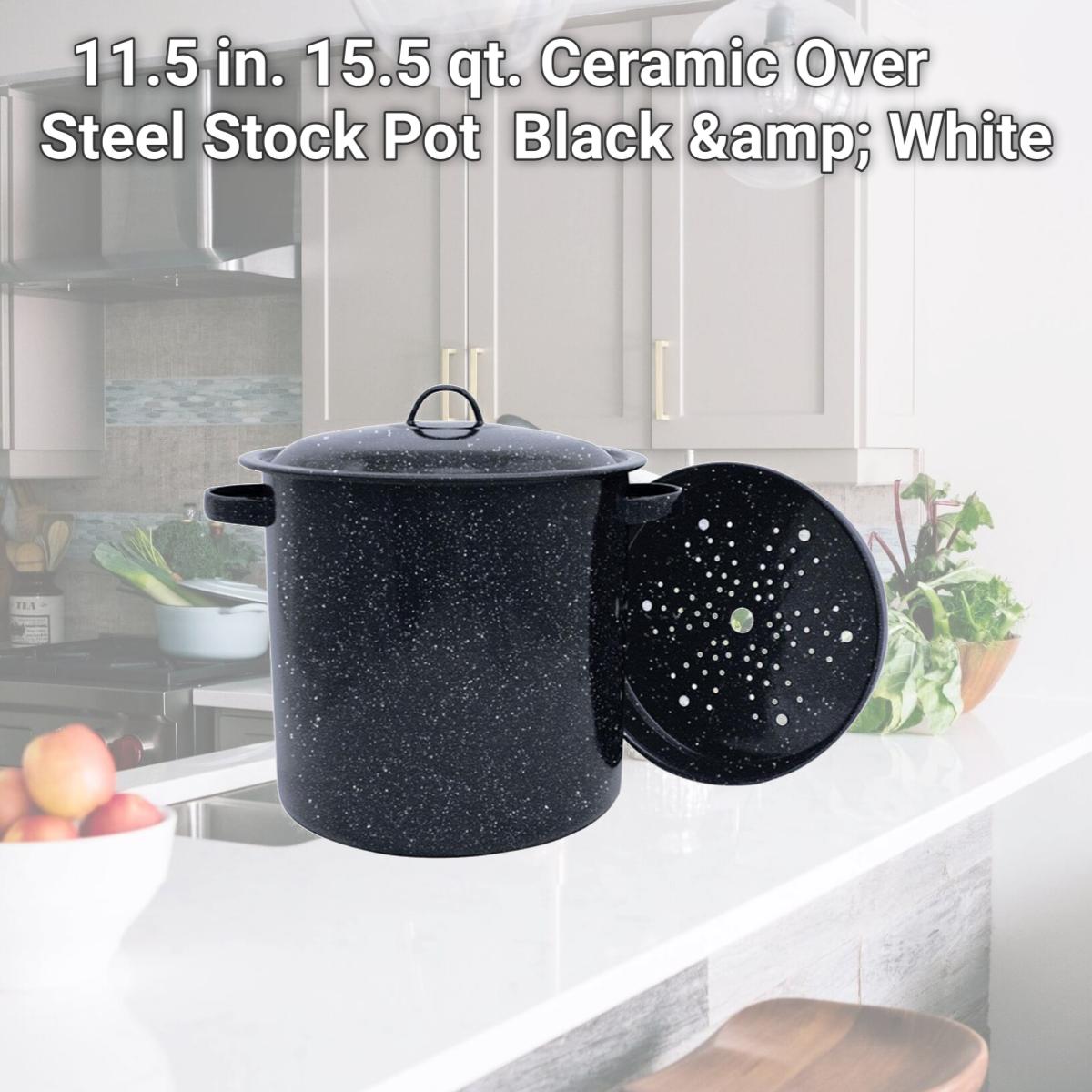 Picture of Granite Ware 6505150 11.5 in. 15.5 qt. Ceramic Over Steel Stock Pot  Black &amp; White