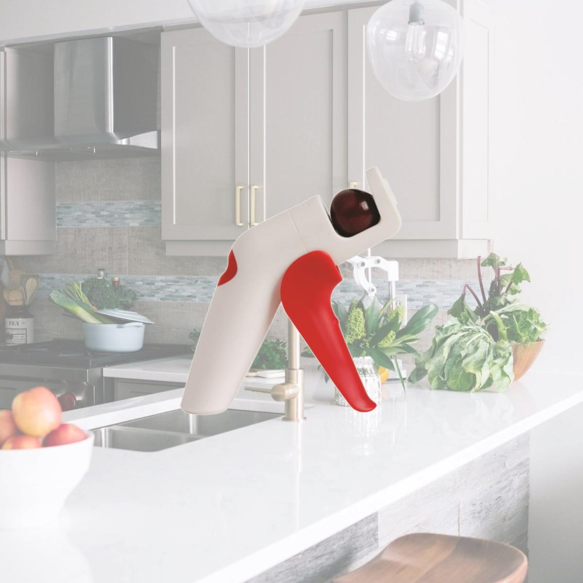 Picture of Chef N 6406540 QuickPit Cherry &amp; Olive Pitter  Plastic - Red &amp; White