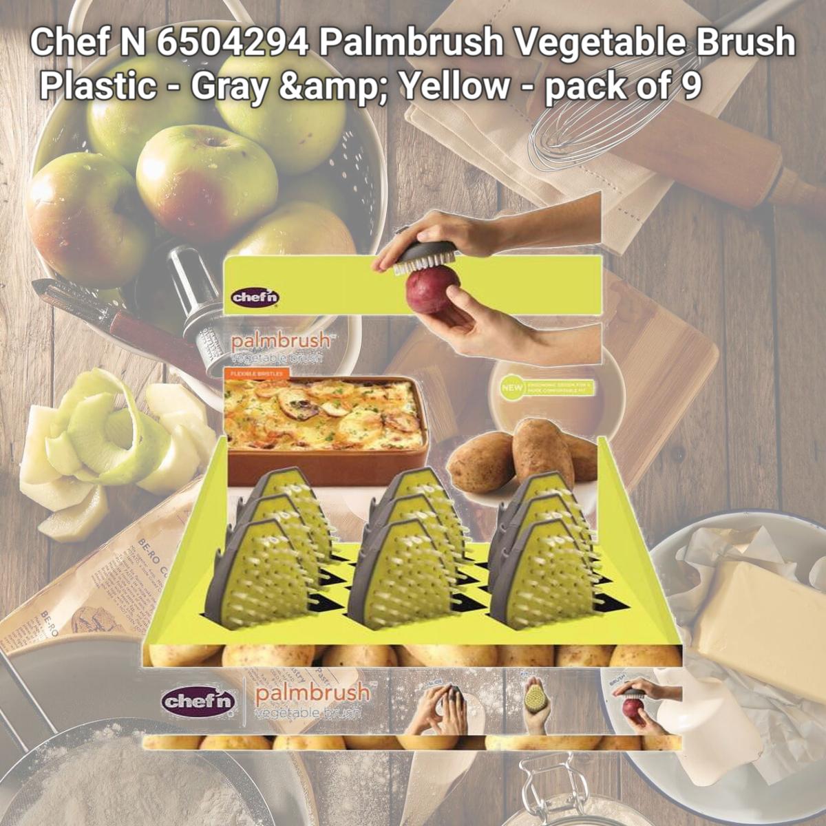 Picture of Chef N 6504294 Palmbrush Vegetable Brush  Plastic - Gray &amp; Yellow - pack of 9