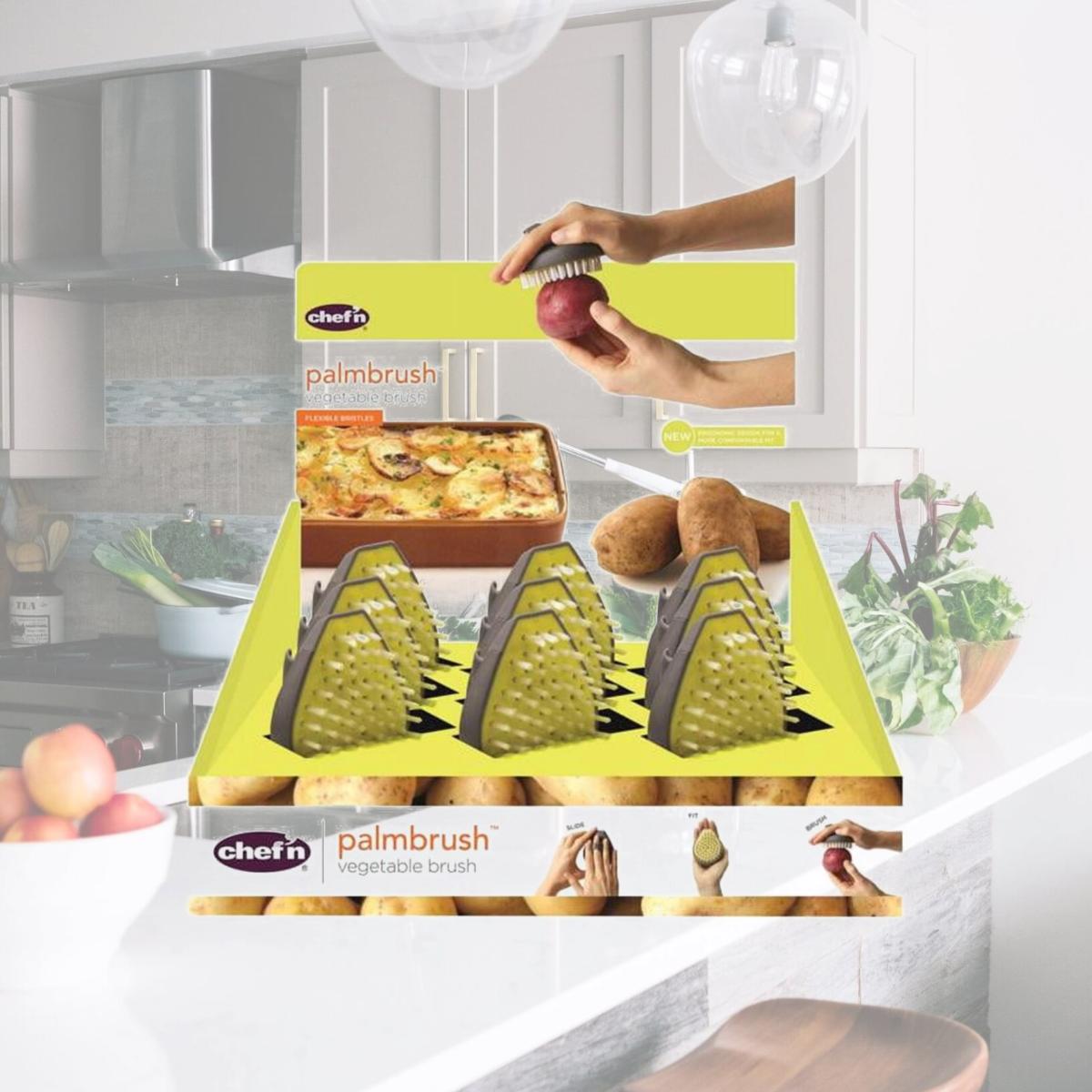 Picture of Chef N 6504294 Palmbrush Vegetable Brush  Plastic - Gray &amp; Yellow - pack of 9