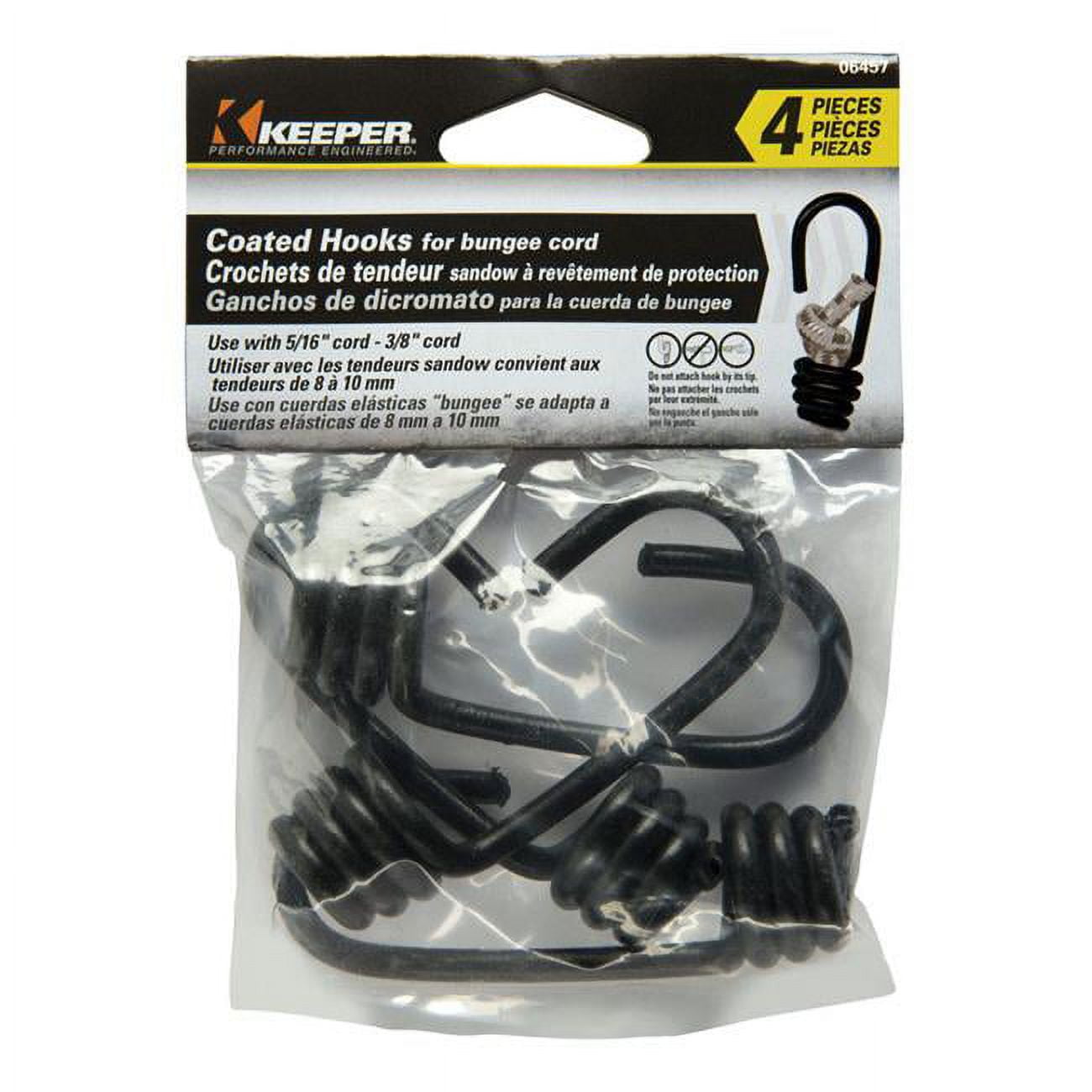 8866105 Bungee Cord Hooks, Black - 4 Per Case, Pack Of 10