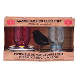 8806556 Wild Bird & Hummingbird 13 Ports Glass Mason Jar Hanging Bird Feeder, Assorted - Pack Of 2