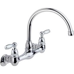 Two Handle Wall Mounted Kitchen Faucet, Chrome