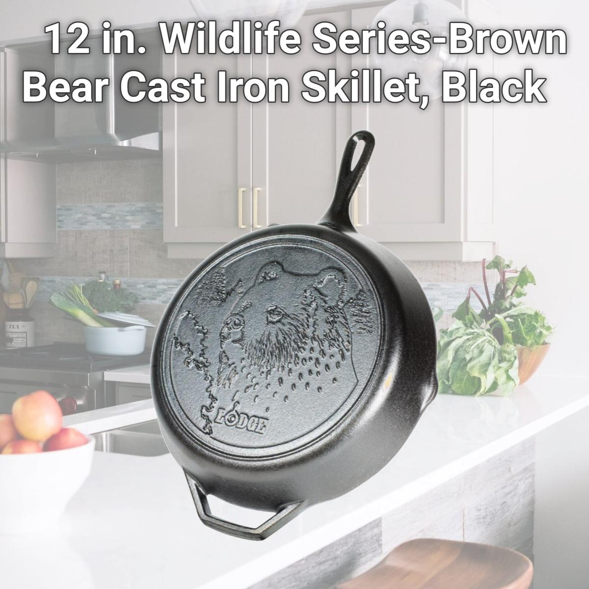 Picture of Lodge 6655294 12 in. Wildlife Series-Brown Bear Cast Iron Skillet, Black