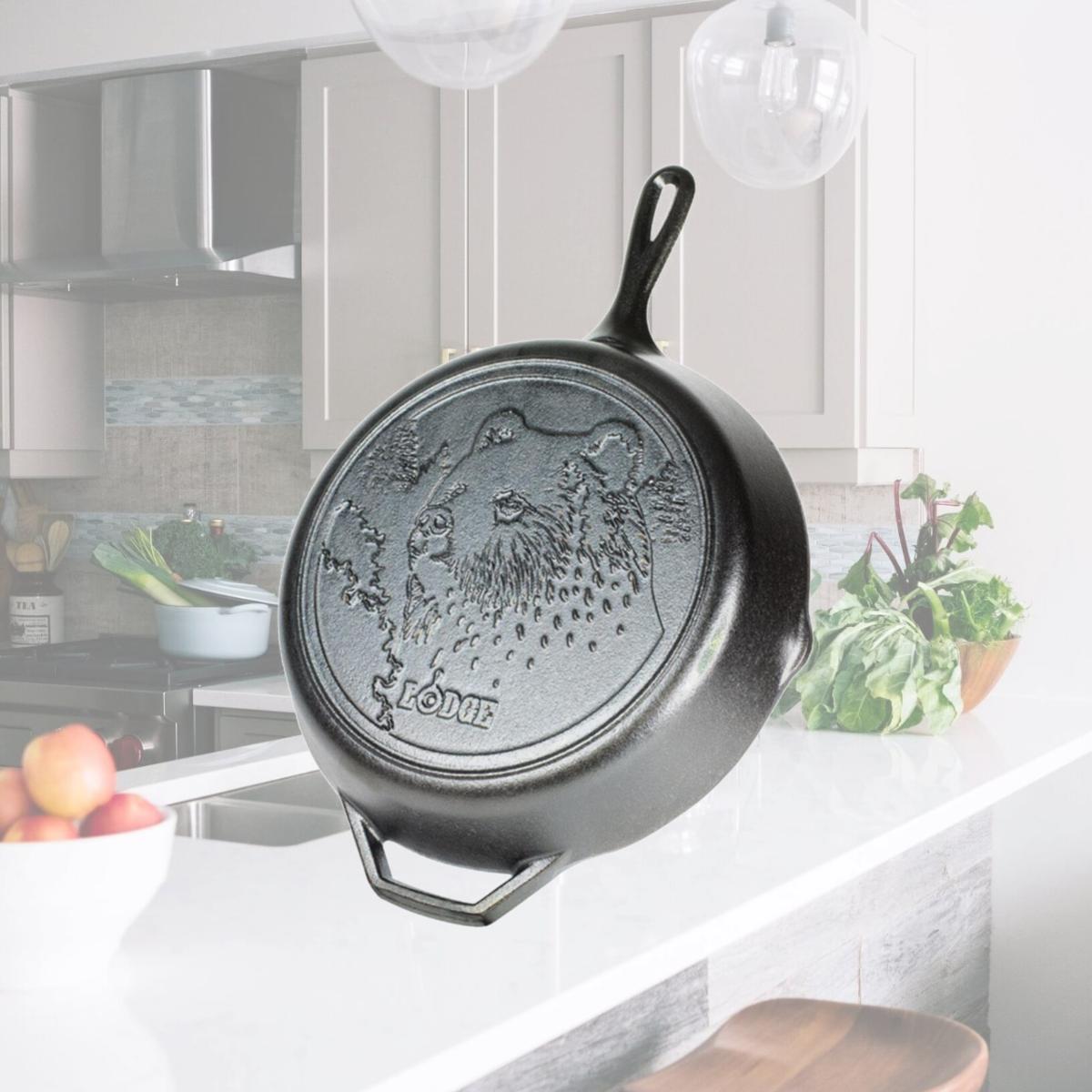 Picture of Lodge 6655294 12 in. Wildlife Series-Brown Bear Cast Iron Skillet, Black