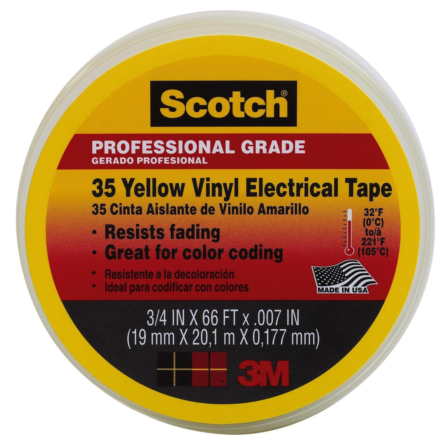 Scotch 3311719 0.75 X 66 In. Vinyl Electrical Tape, Yellow - Pack Of 5