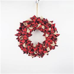 9737966 Plaid Christmas Wreath Decoration, Red & Black Fabric - 4 Per Pack