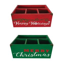 9739707 4 Compartment Wood Crate, Green & Red - 6 Per Pack