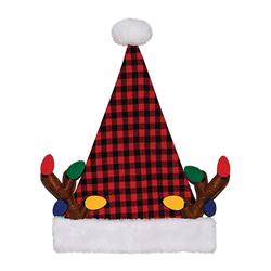 9750308 Antlers Santa Hat, Polyester - Black, White & Red, Pack Of 6