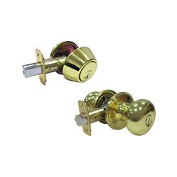5002036 Mushroom Polished Brass Metal Entry Knob & Single Cylinder Deadbolt 3 Grade Right Handed