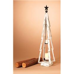 Gerson 9438631 Candle Holder Metal & Wood Chtristmas Tree, White