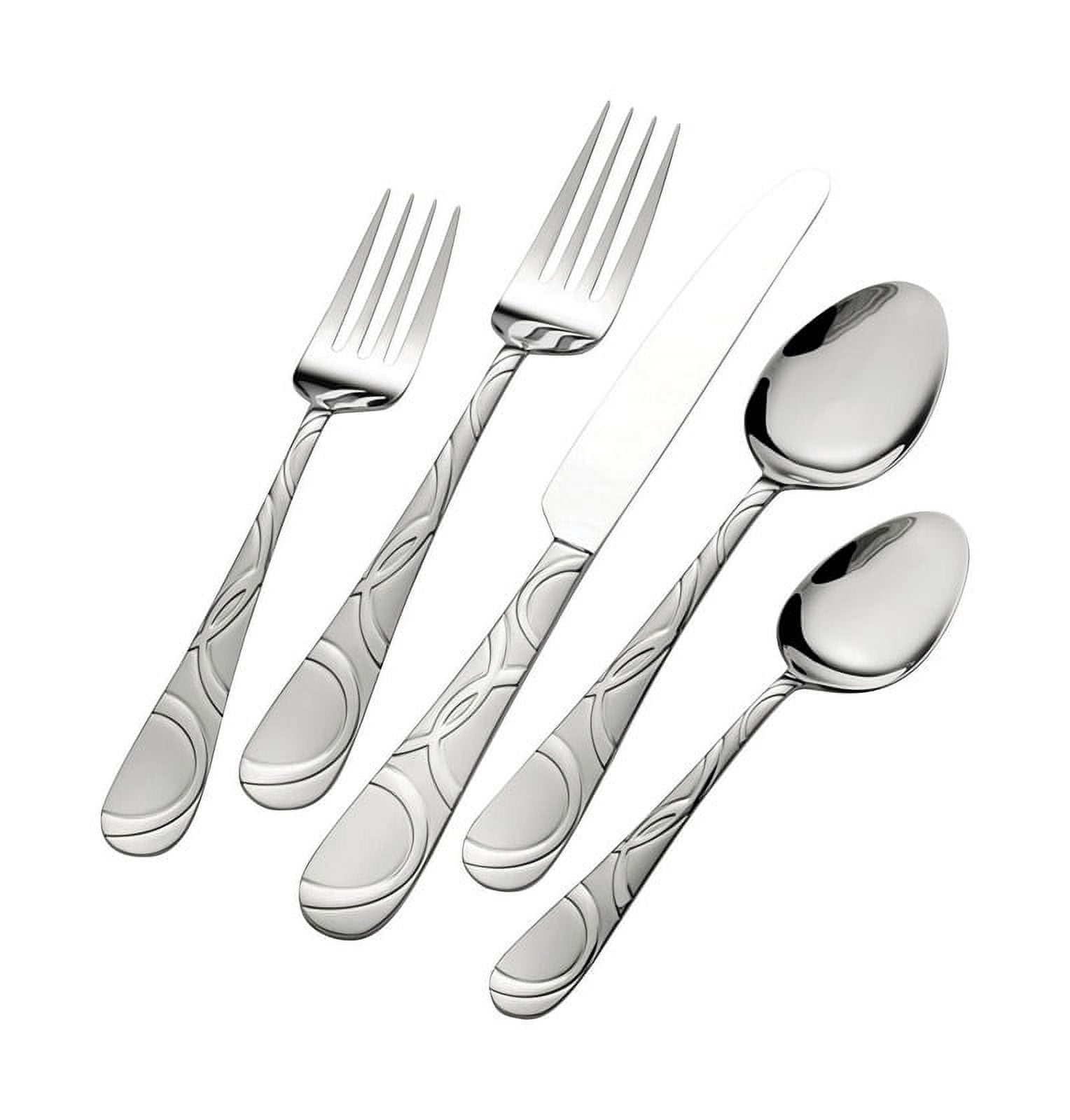 6748313 Garland Frost Stainless Steel Swirl Pattern On Handle Flatware Set, Silver - Pack Of 20
