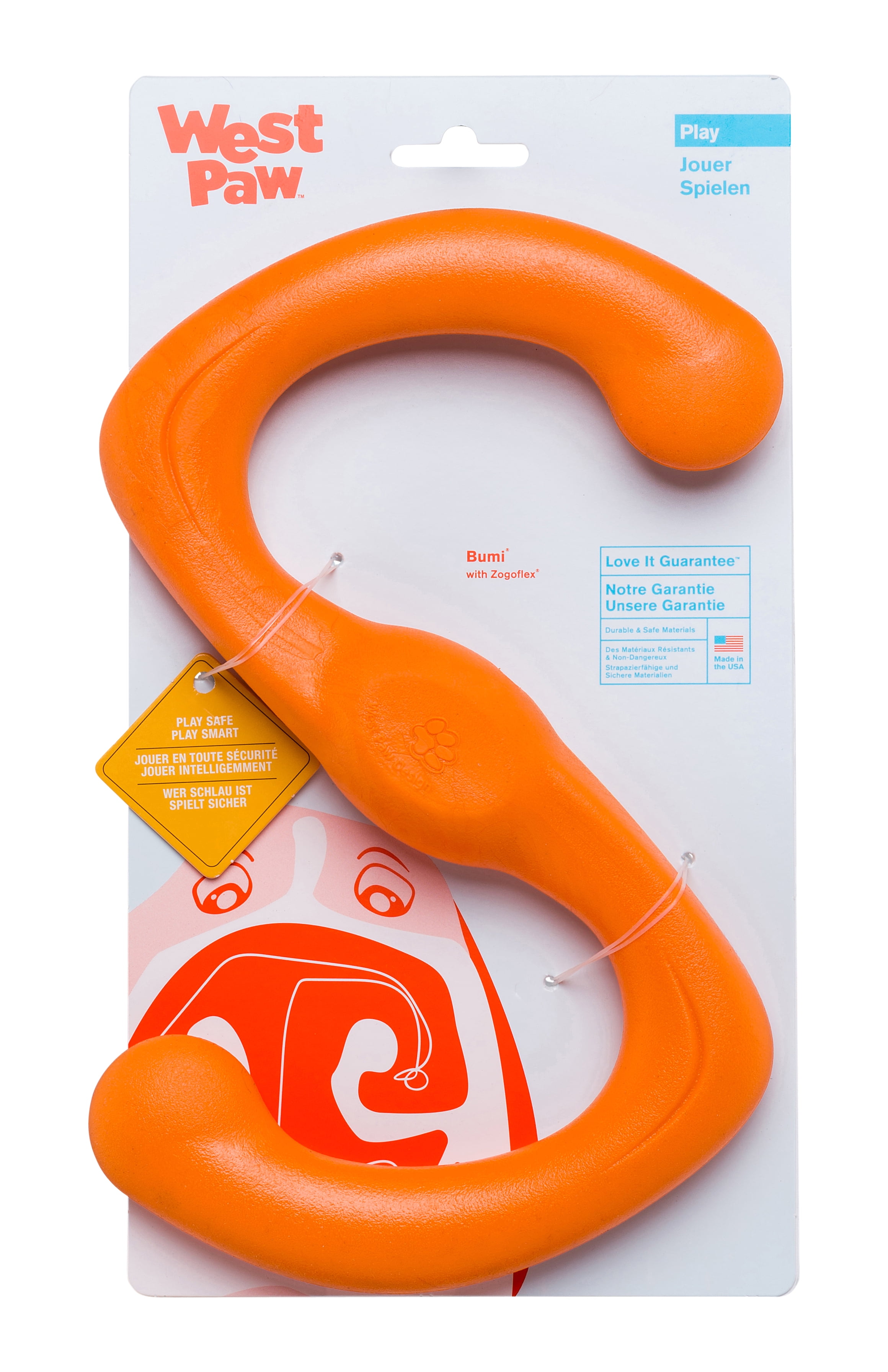West Paw 8000437 Zogoflex Orange Bumi Synthetic Rubber Dog Tug Toy, Small