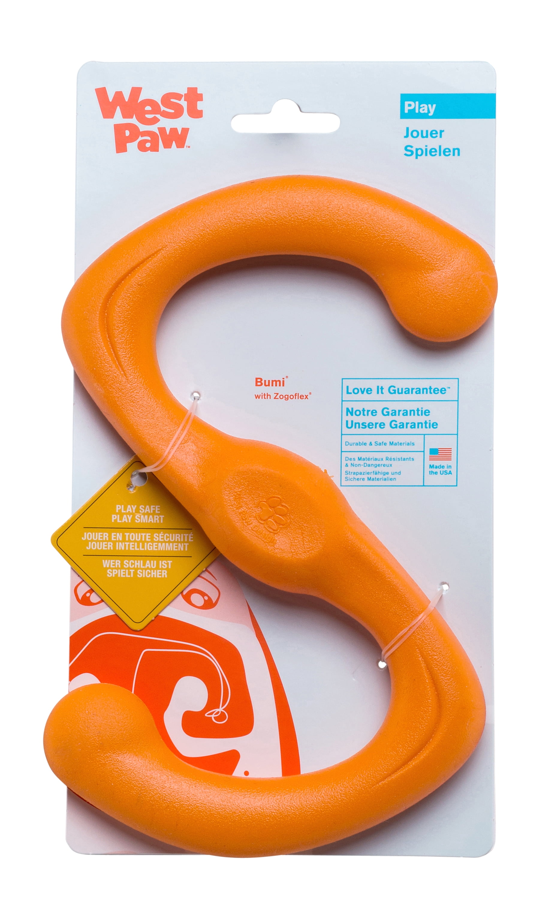 West Paw 8000378 Zogoflex Orange Bumi Synthetic Rubber Dog Tug Toy, Large