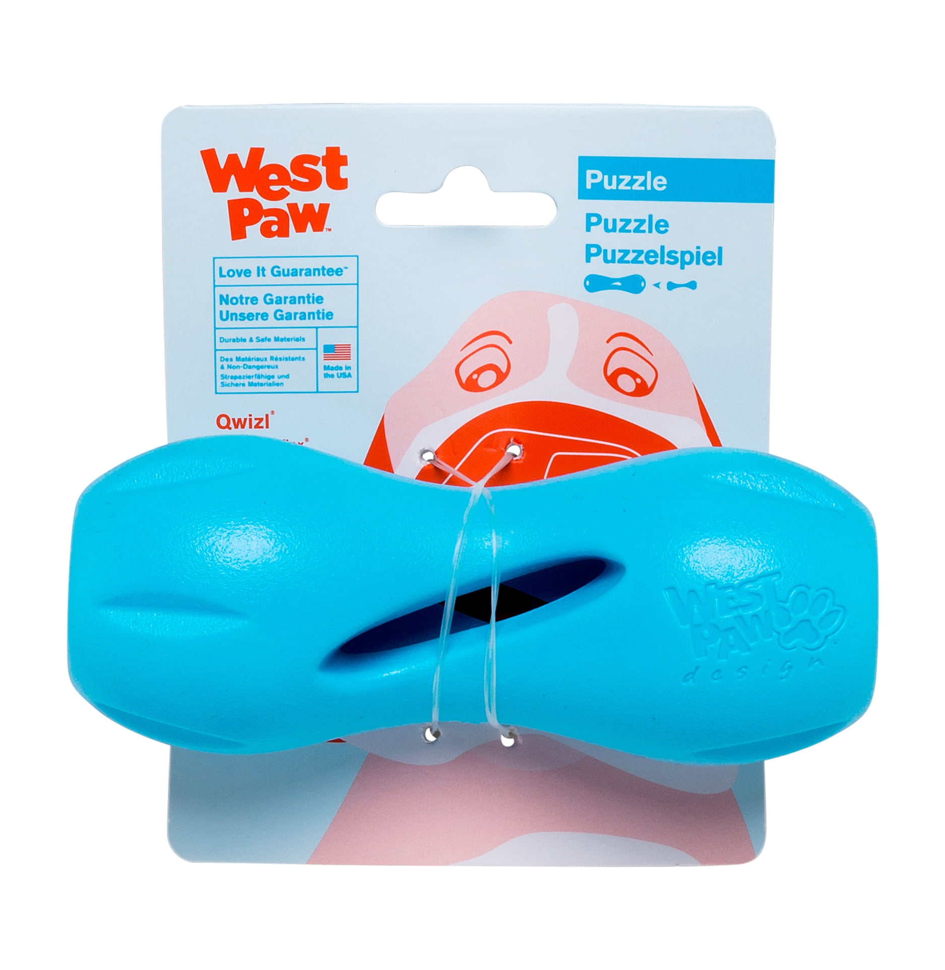 West Paw 8000382 Zogoflex Blue Qwizl Synthetic Rubber Dog Treat Toy & Dispenser, Small