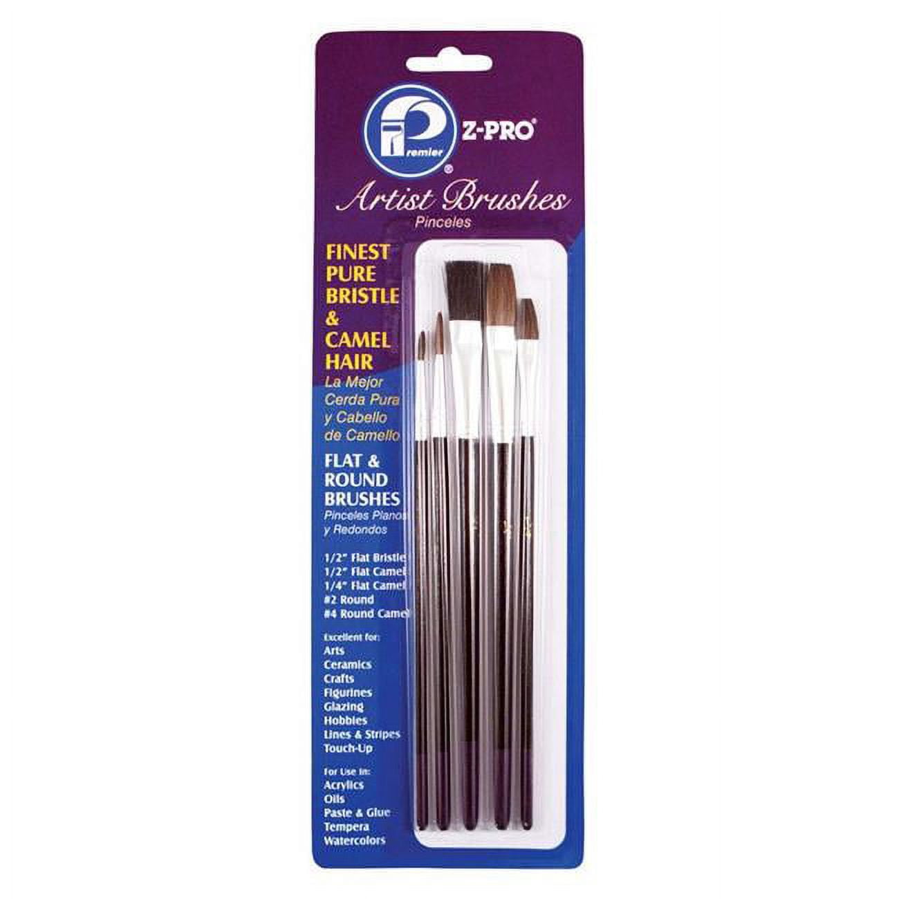 1803238 Z-pro 1, 2, 3, 4, 5. In. Assorted Bristle & Camel Artist Paint Brush Set - Pack Of 5