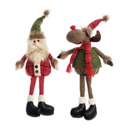 9708801 Fabric Santa & Reindeer Christmas Decoration, Red & Green - Polyester - Case Of 12