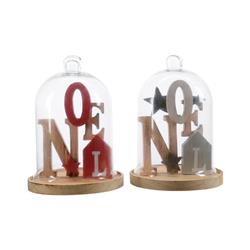 9709064 Noel In Cloche Christmas Decoration, Red & Green - Wood - Case Of 2