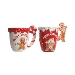 9709130 Gingerbread Man Mug Christmas Decoration, Red & White - Ceramic - Case Of 12
