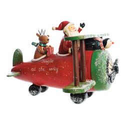 9708686 Santa In Airplane Christmas Decoration, Red - Resin - Case Of 2