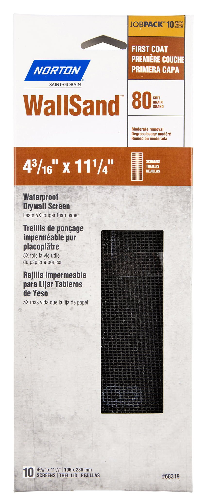 1934256 Wallsand 11.25 X 4.19 In. 80 Grit Medium Silicon Carbide Waterproof Drywall Screen - Pack Of 10