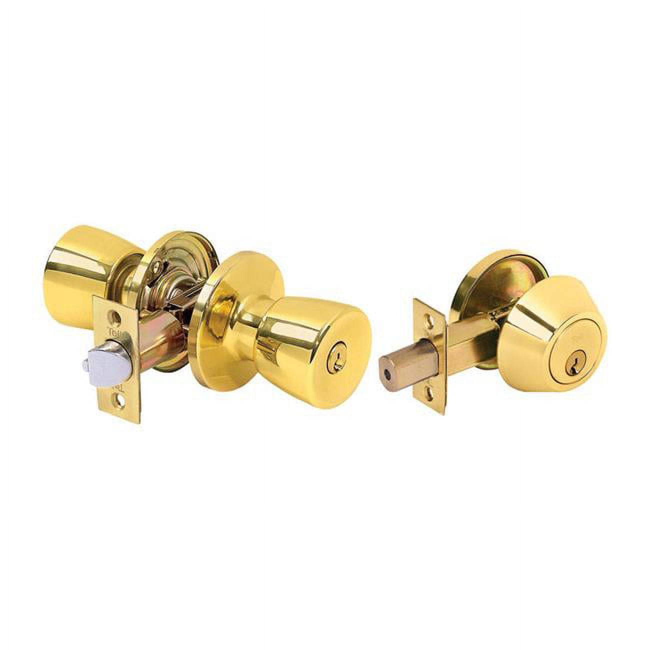 5006260 Bright Brass Deadbolt & Entry Door Knob For Ansi Grade 3 - 1.75 In.