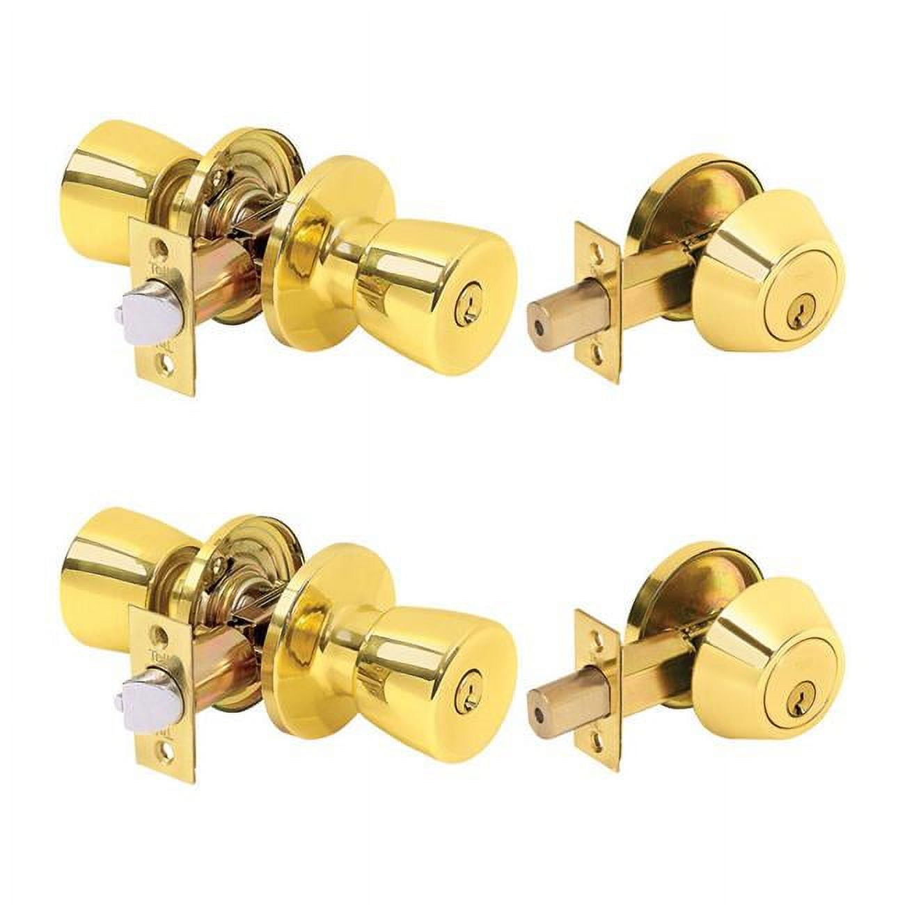 5006258 Double Pack Bright Brass Deadbolt & Entry Door Knob For Ansi Grade 3 - 1.75 In.