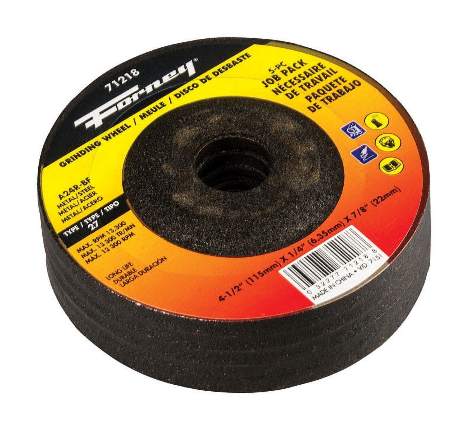 2601599 4.5 In. Dia. X 0.25 In. Thick X 0.88 In. Grinding Wheel, 13300 Rpm - Pack Of 5