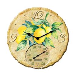8000015 Polyresin Springfield Lemons Clock & Thermometer, Multicolor