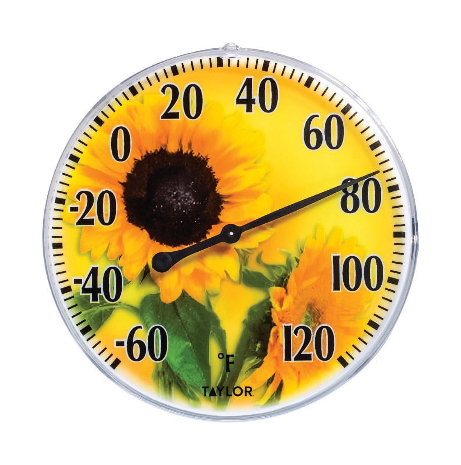 6669501 Plastic Sunflower Dial Thermometer, Yellow
